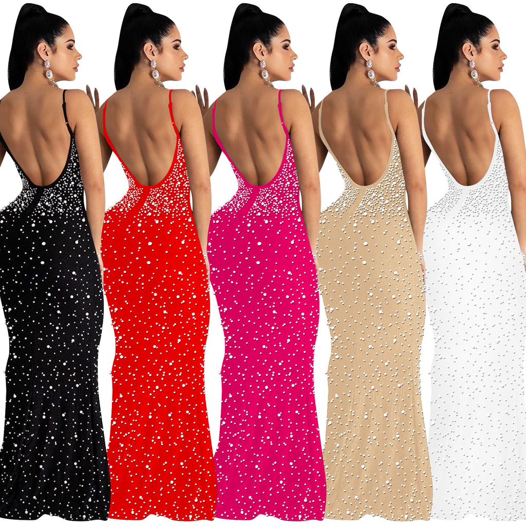 Hot Diamond Sexy Suspenders Sleeveless Long Dress