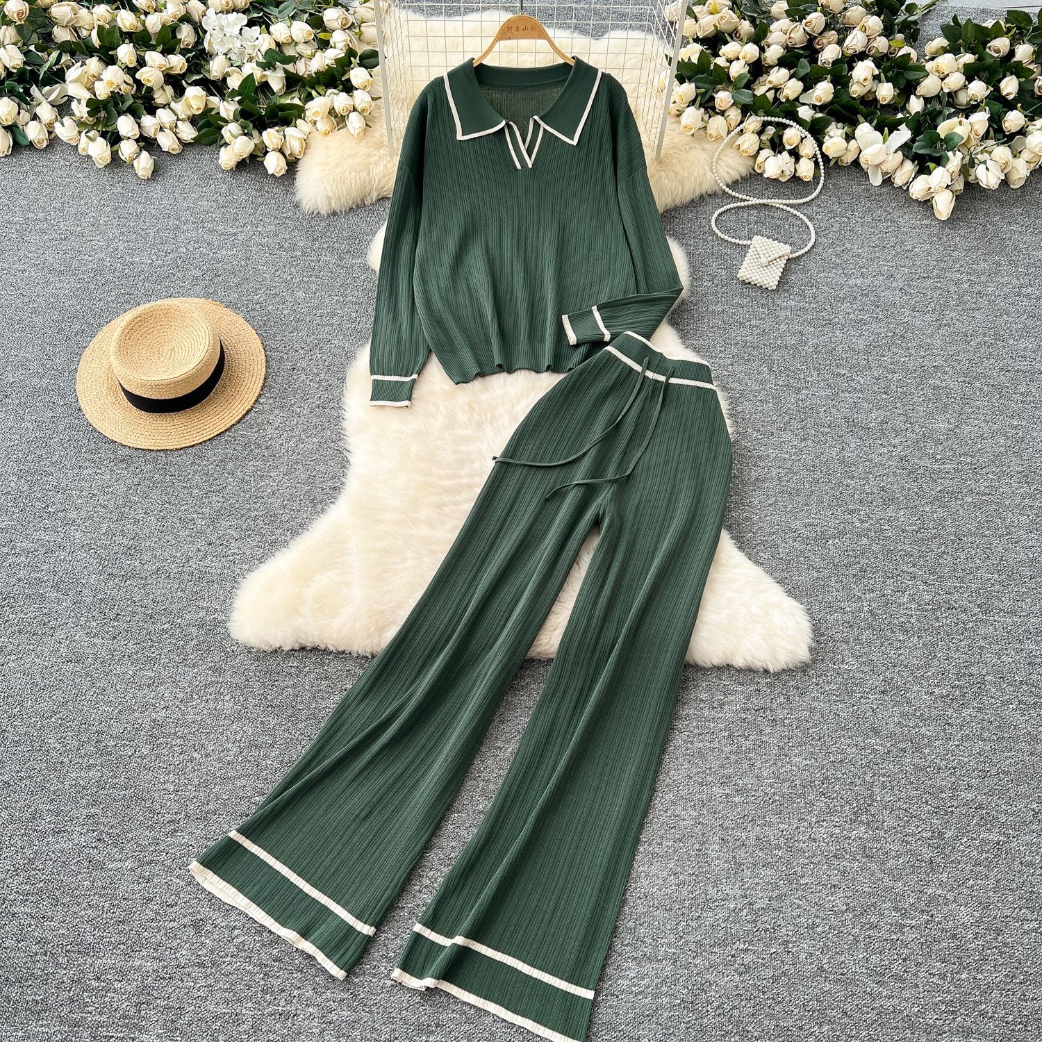 Knit Sweater & Wide-Leg Pants Set