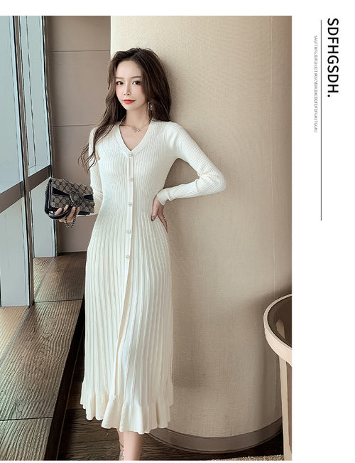 Celebrity V-Neck Sweater Swing Dress