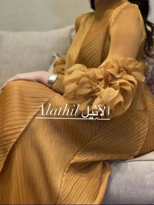 Womens Pleated Maxi Dress  Elegant Loose Fit