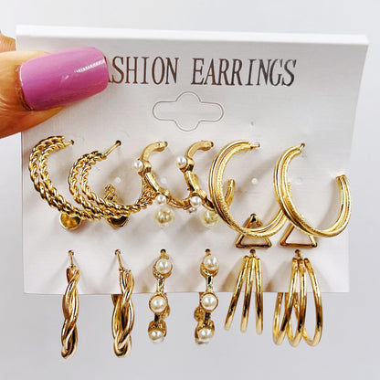 Creative French retro gold earrings set