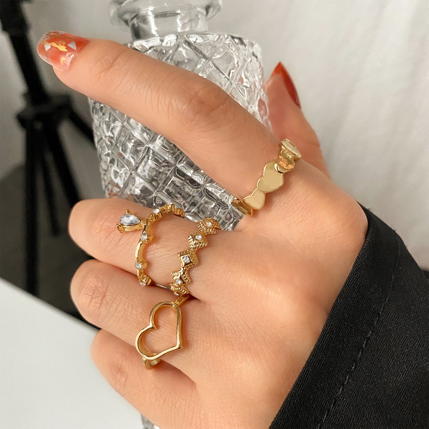 Butterfly ring opening multi-joint ring set 22 pieces love ring female design sense niche