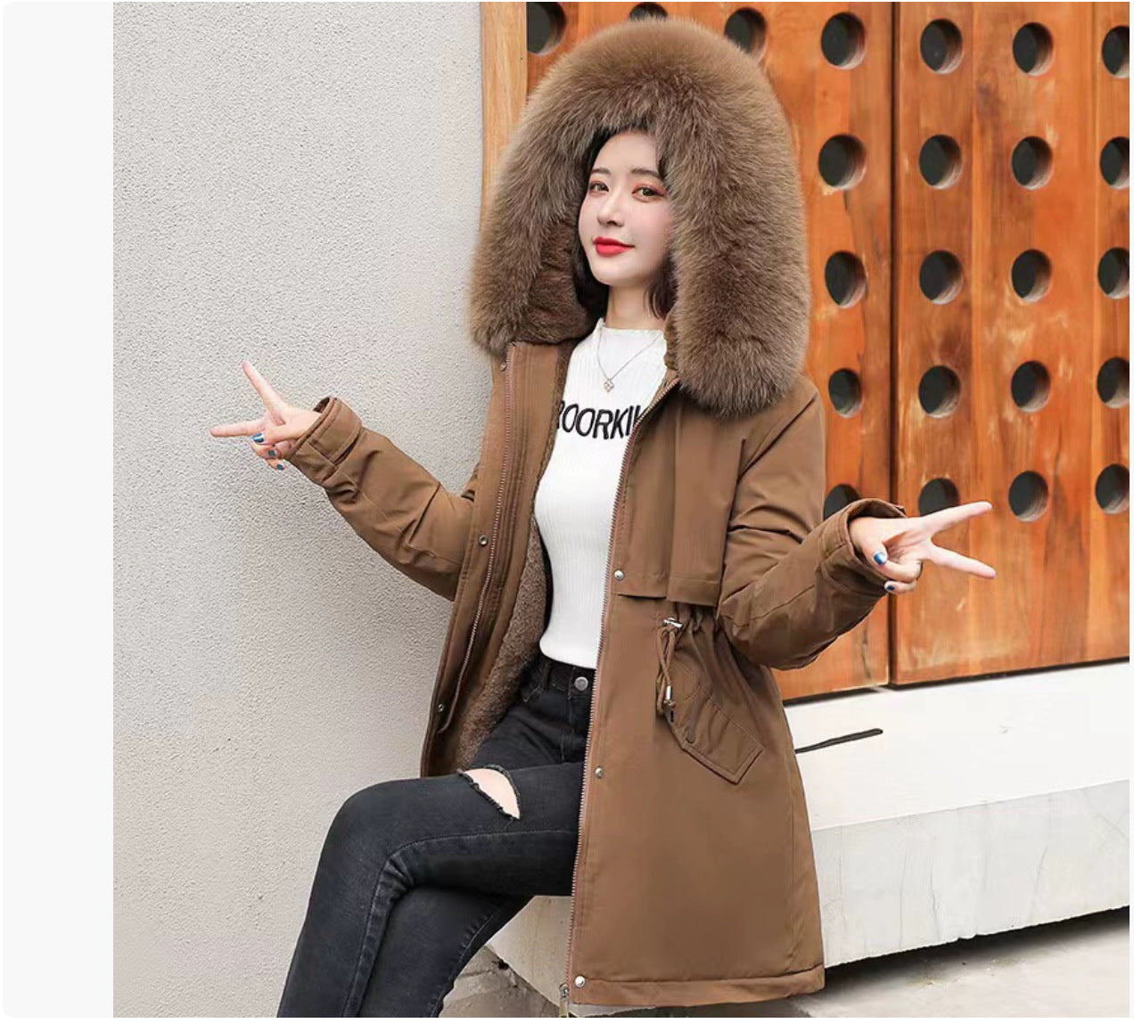 Korean Slim Fit Faux Fur Hooded Winter Jacket