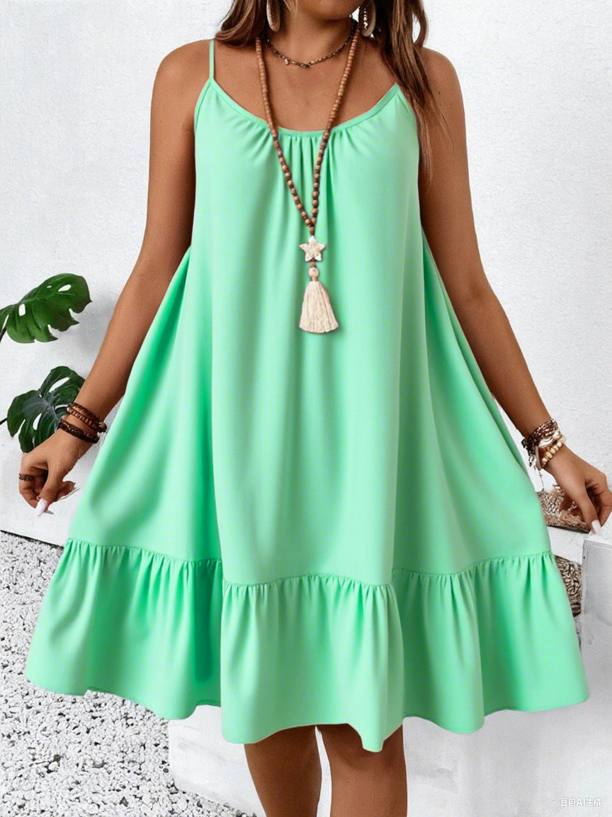 Plus Size Elegant Strap Dress for Women – Solid Color Sleeveless Fashion Dress 2025