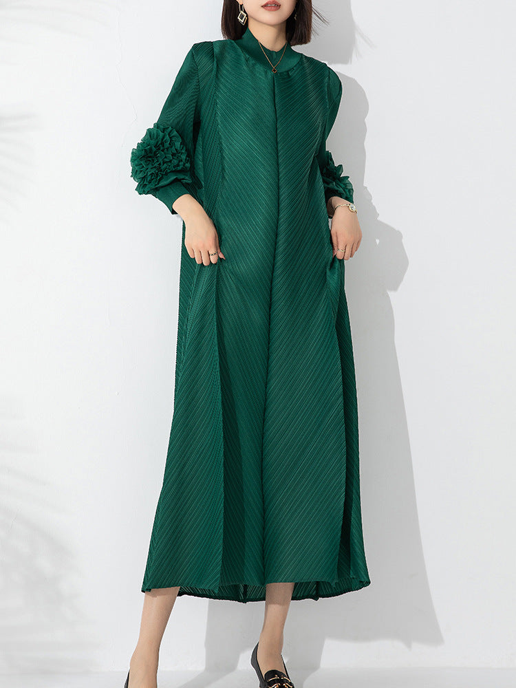 Womens Pleated Maxi Dress  Elegant Loose Fit