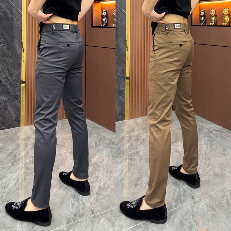 Men’s Solid Color Slim Straight Business Casual Trousers