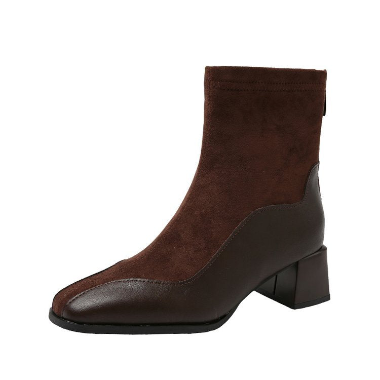 Retro Black Skinny Boots  Frosted Square-Toe Martin Boots for Women (On Hand)