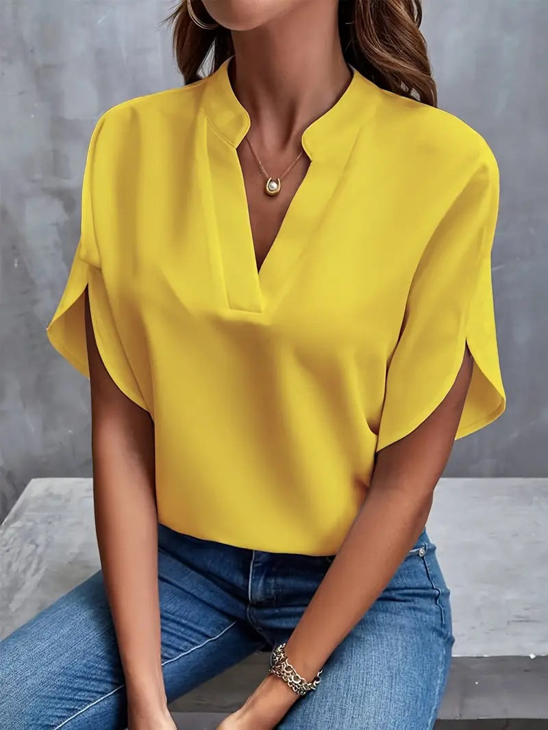 Summer Casual V-Neck Loose Fit Women’s Solid Color Top