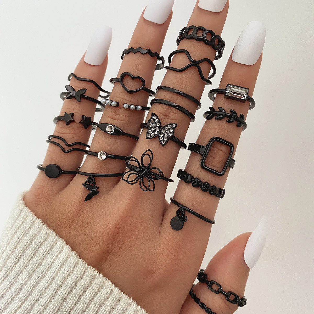 Butterfly ring opening multi-joint ring set 22 pieces love ring female design sense niche