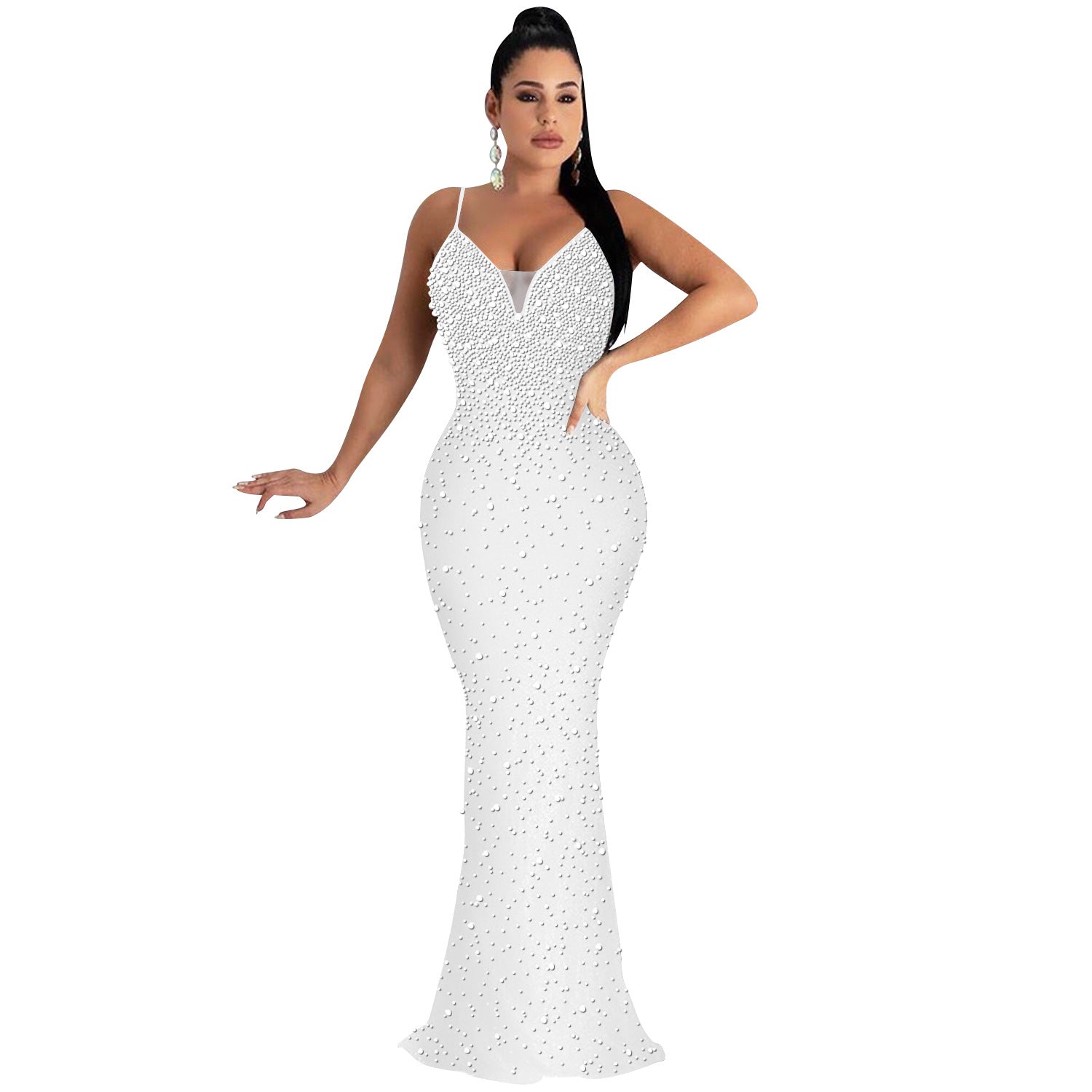 Hot Diamond Sexy Suspenders Sleeveless Long Dress