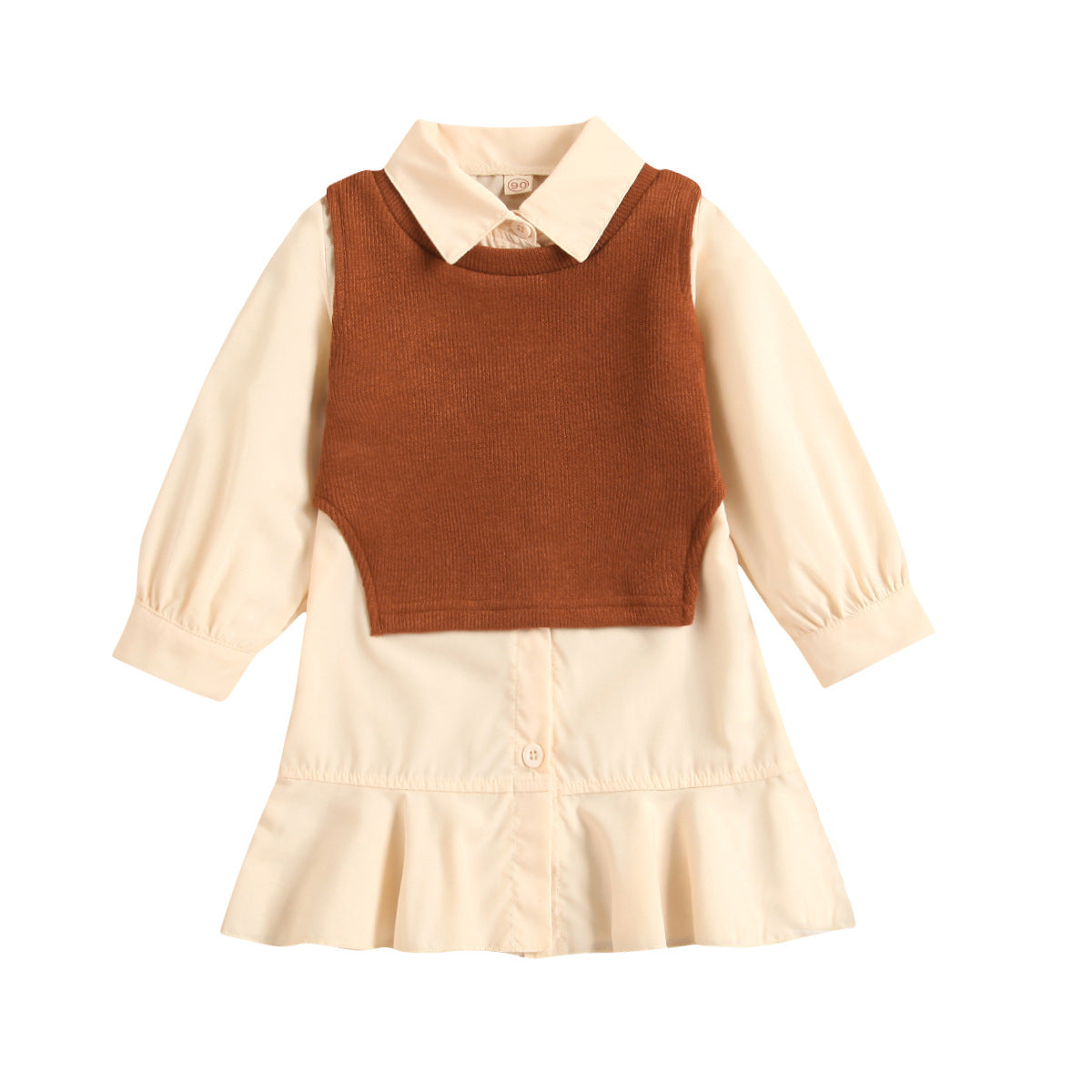 Girls' Autumn Ruffle Dress & Knitted Vest Set