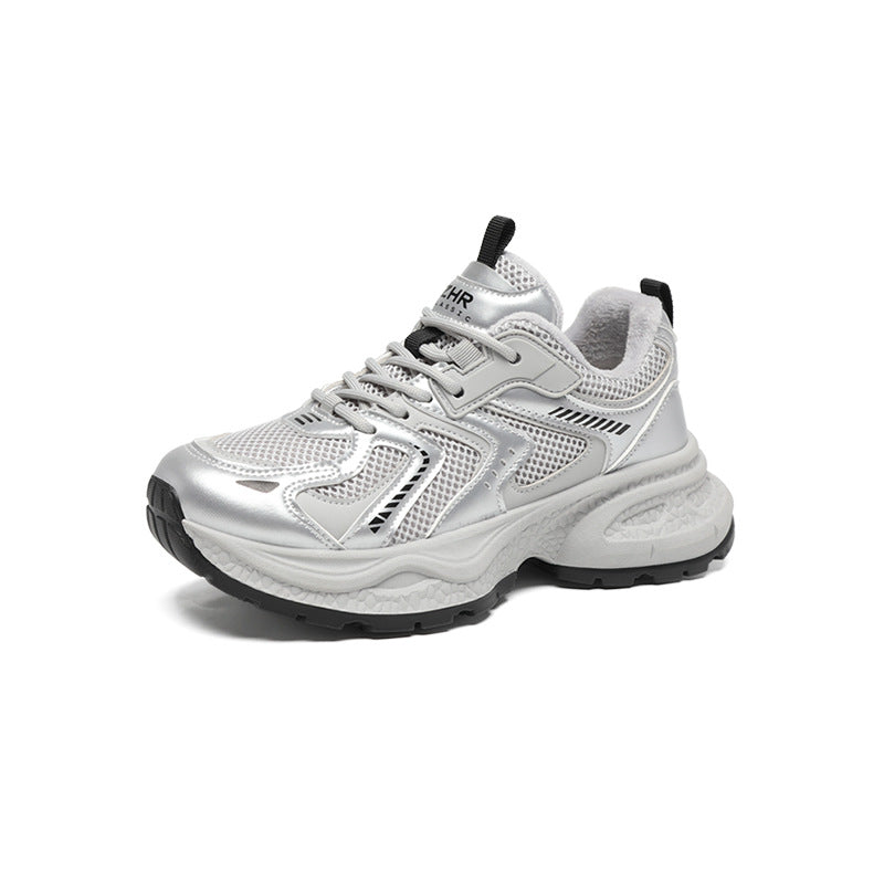ZHR Women's Thick Sole Fleece Sneakers  Warm Height-Increasing Casual Shoes