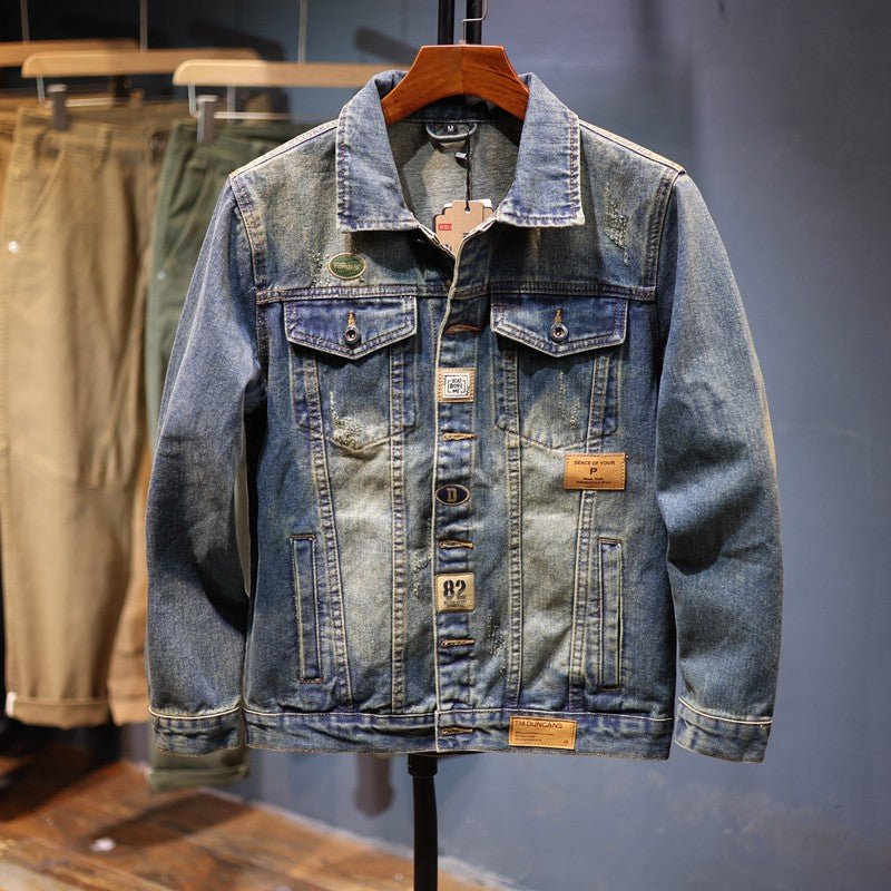 Men’s Vintage Loose Denim Jacket – High-End American Style Coat