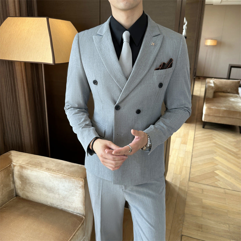 Luxury black double-breasted wedding suit