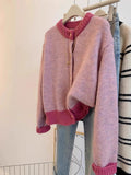 Cozy Pink Knitted Sweater Jacket for Women - Autumn, Winter & Spring