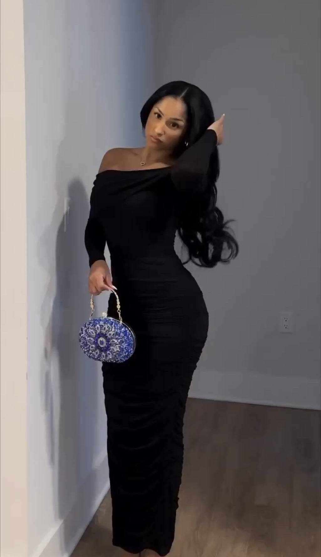 Sexy One-Shoulder Mesh Long Sleeve Bodycon Maxi Dress for Women
