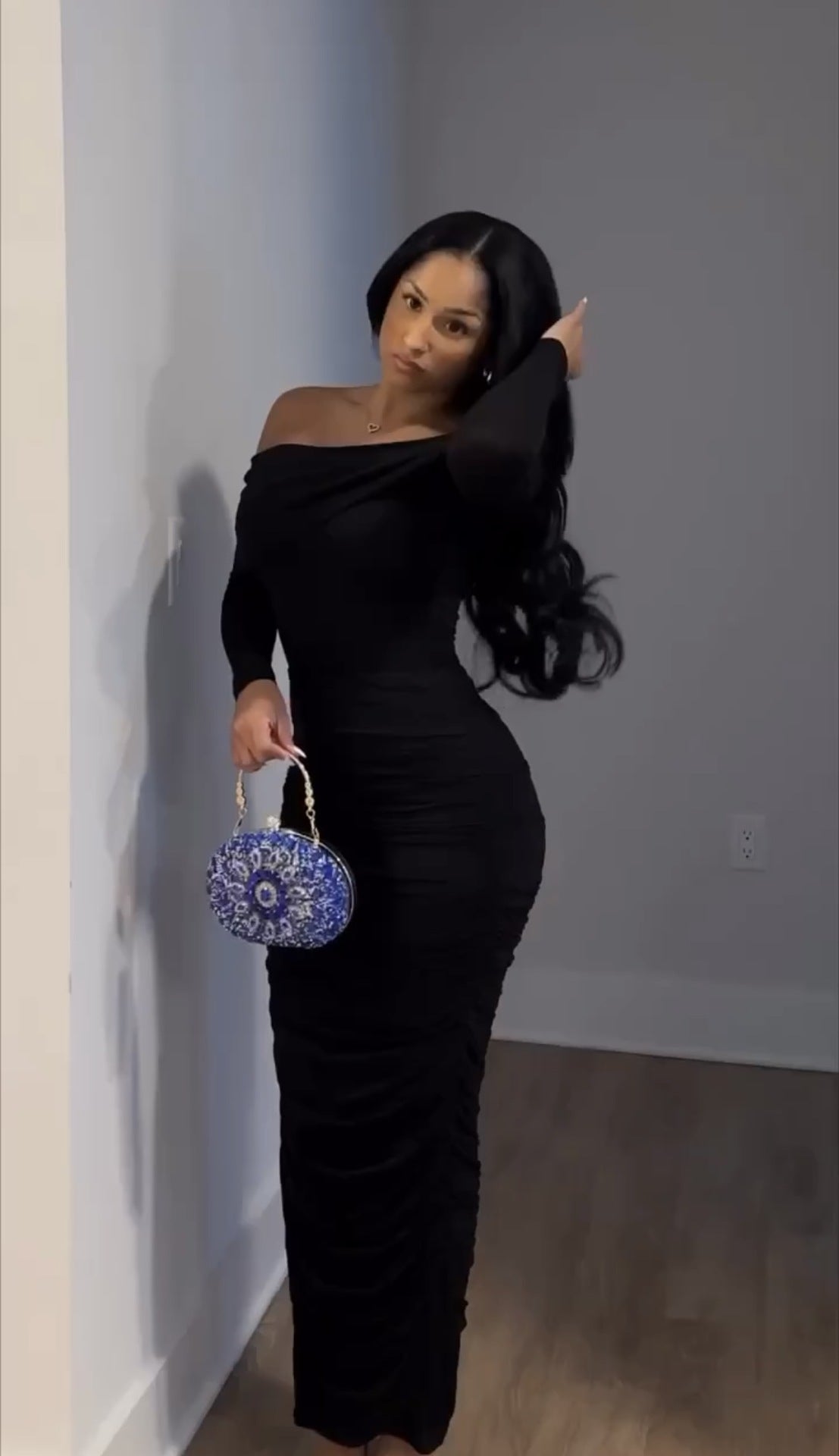 Sexy One-Shoulder Mesh Long Sleeve Bodycon Maxi Dress for Women