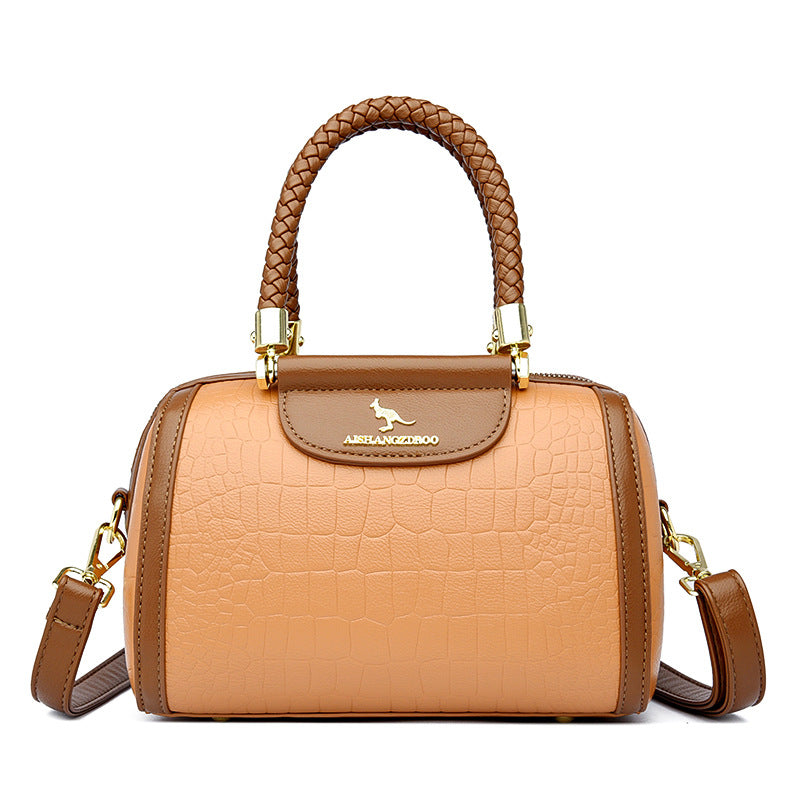 Contrasting crocodile print pure leather hand and shoulder women's bag