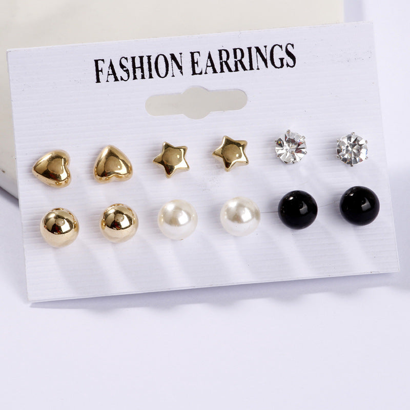 Set Pearl Crystal Stud Earrings