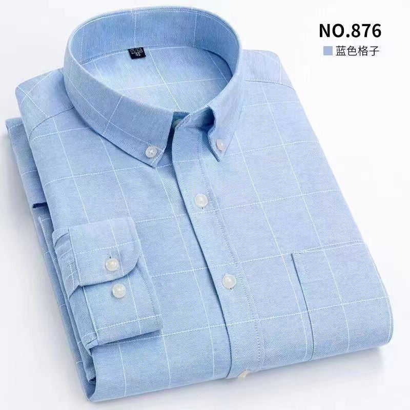 Men’s Solid Color Oxford Cotton Long-Sleeve Shirt
