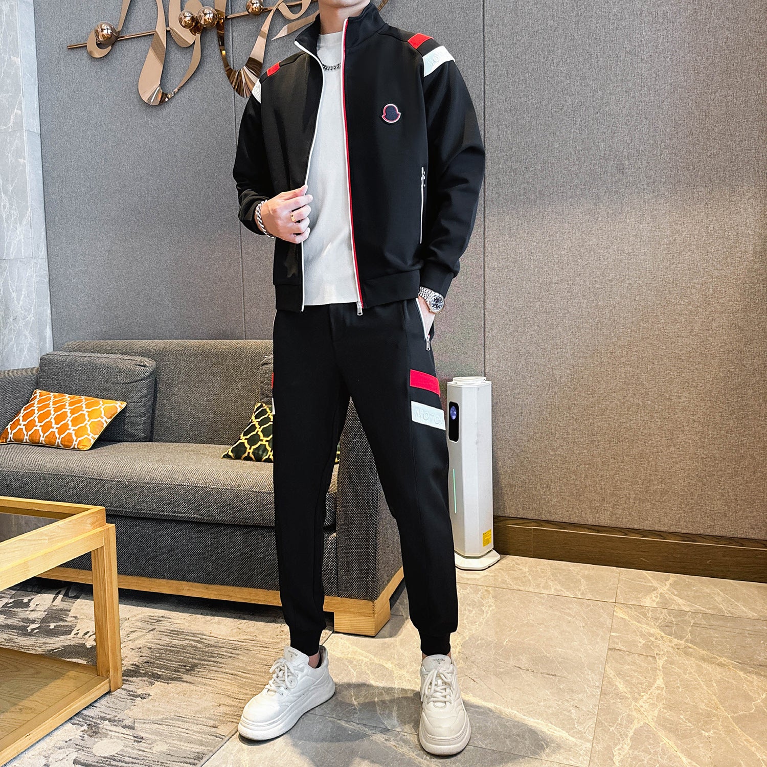 Men's Autumn/Winter Color-Block Sweatshirt & Jogger Set  Trendy  Style