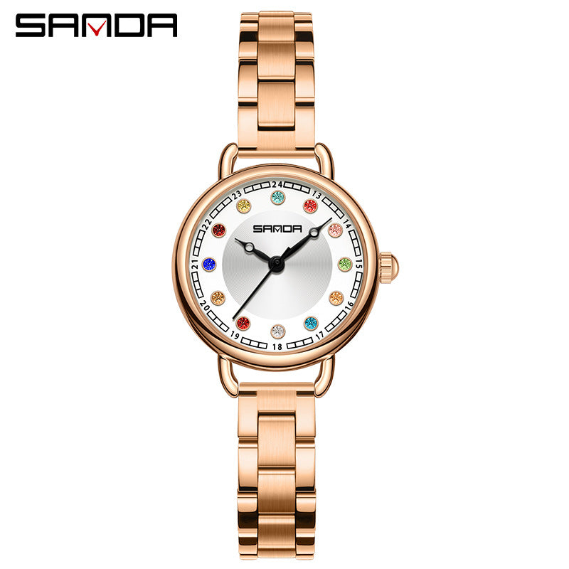 Elegant Malachite Quartz Watch with Crystal Stones - Luxury Women's