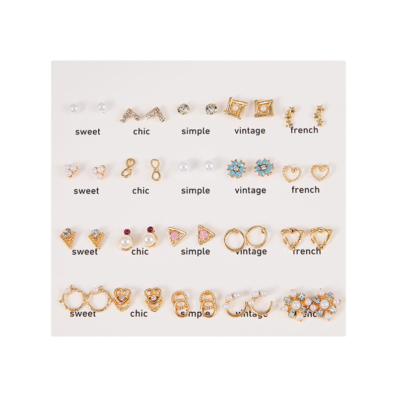 Pearl and Diamond Stud Earrings Set - 20 Pairs