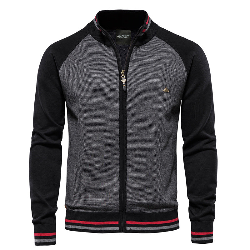 Mens Korean Style Color Block Knit Sweater Jacket