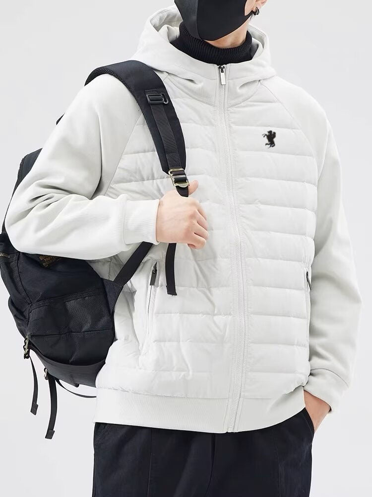 Mens Pony Print Hooded Jacket  Lightweight Down Cotton