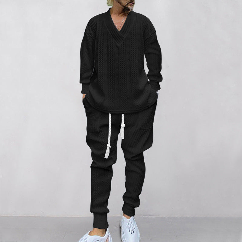 Men's V-Neck Jacquard Knitwear & Casual Sports Suit  Fall/Winter Fashion