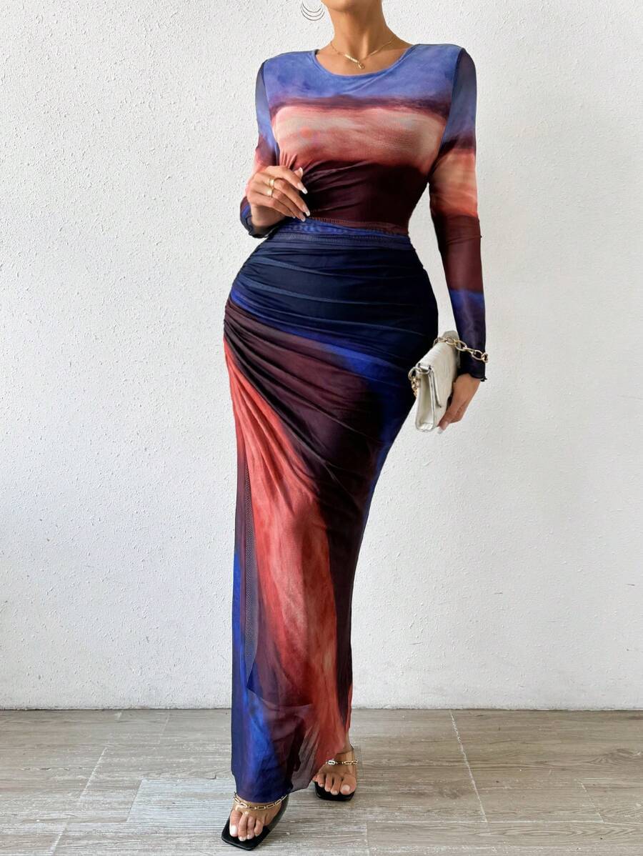 Elegant Contrast Rendered Slim Waist Dress