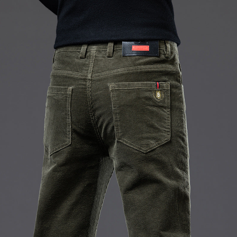 Men’s Corduroy Dad Slacks –  Autumn Loose Straight Striped Fleece Trousers