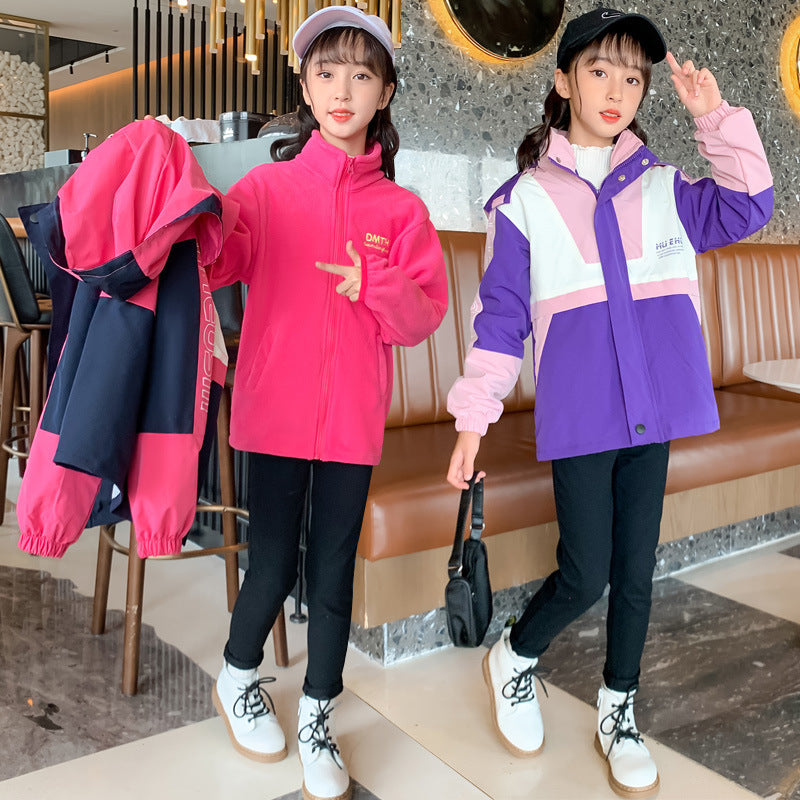Girls' 3-in-1 Detachable Jacket  Thickened Autumn & Winter Coat