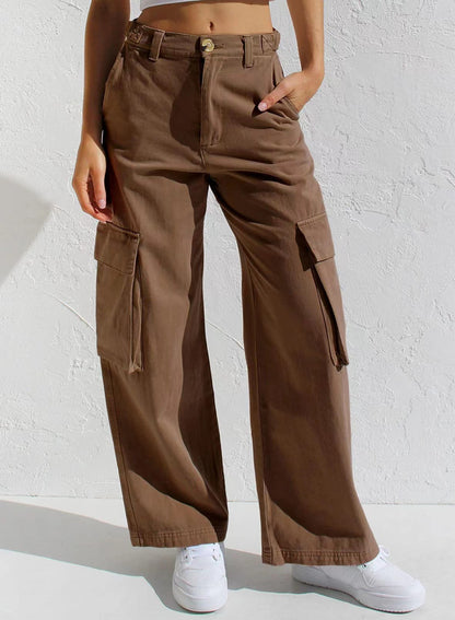 Multi-color straight pocket cargo trousers women