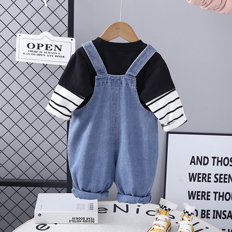 new baby suspenders long-sleeved two-piece set trend