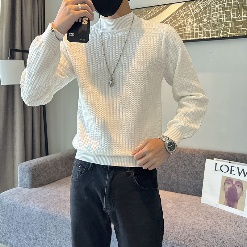 Men’s Solid Color Semi-Turtleneck Sweater