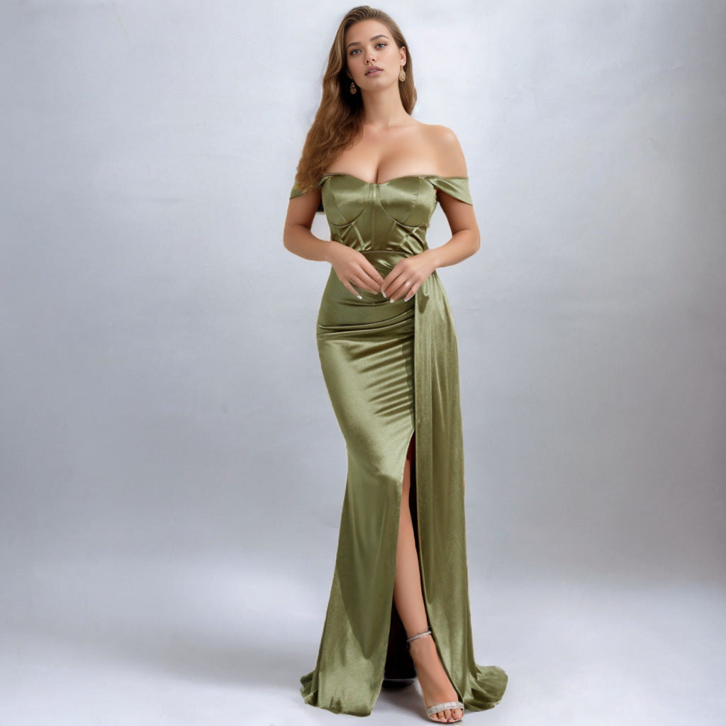 Solid Color Cross-Border Mermaid Evening Dress with Slit