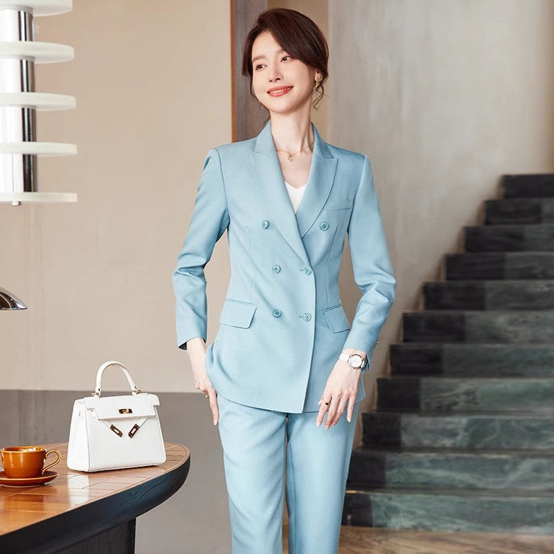 Women's Green Double-Breasted Blazer Suit