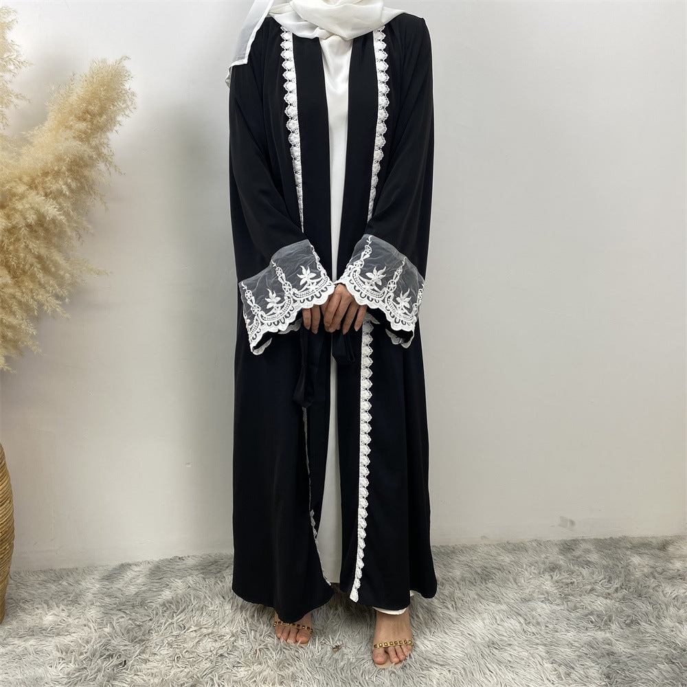 Embroidered Spliced Cardigan Abaya
