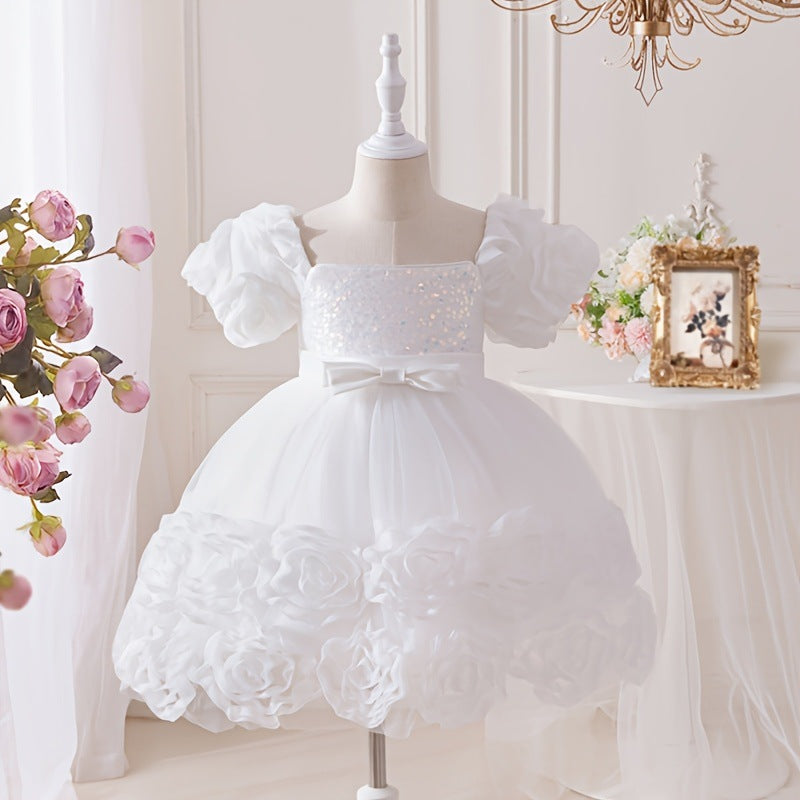 Rosette Ruffle Sequin Princess Gown