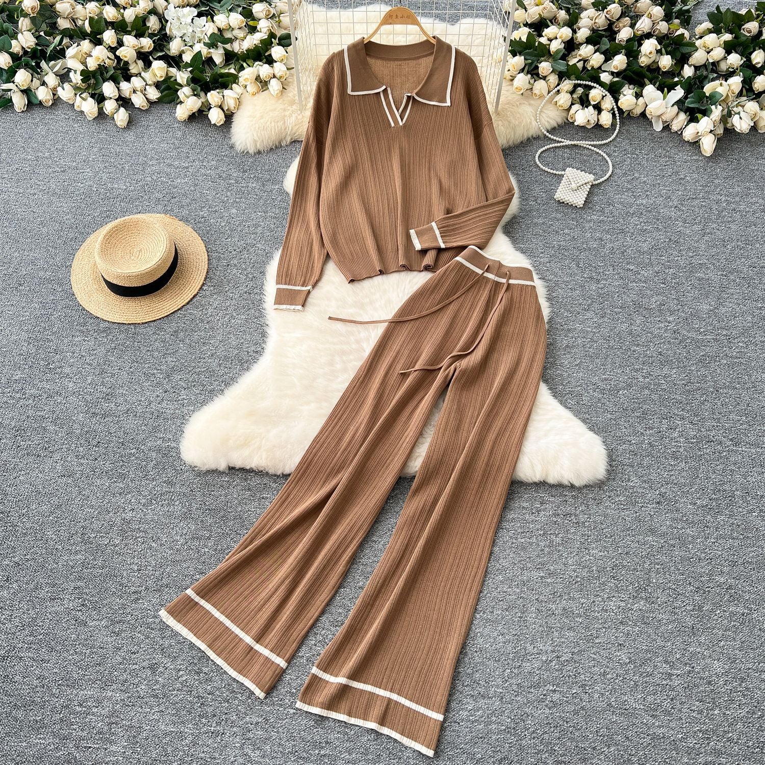 Knit Sweater & Wide-Leg Pants Set