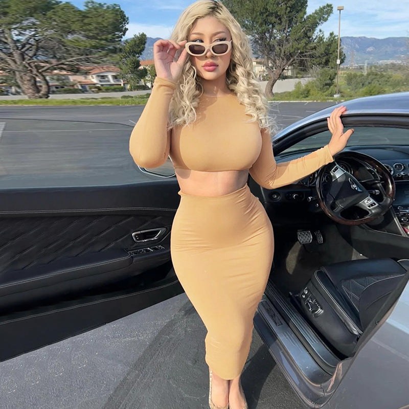 Long Sleeve Crop Top Tight Skirt