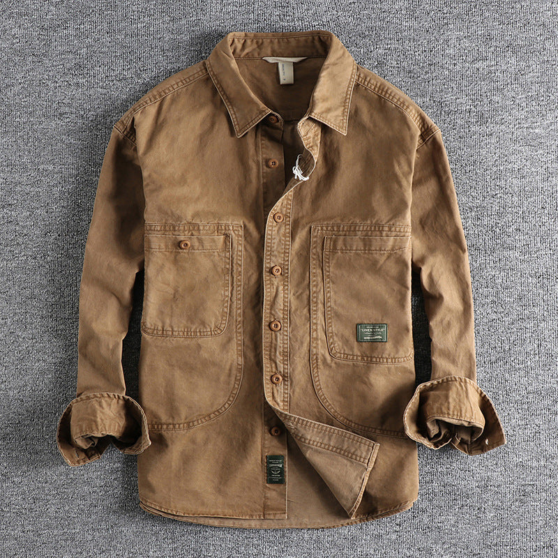 Tough Guy Vintage Distressed Cargo Shirt Jacket  Mens Casual Style
