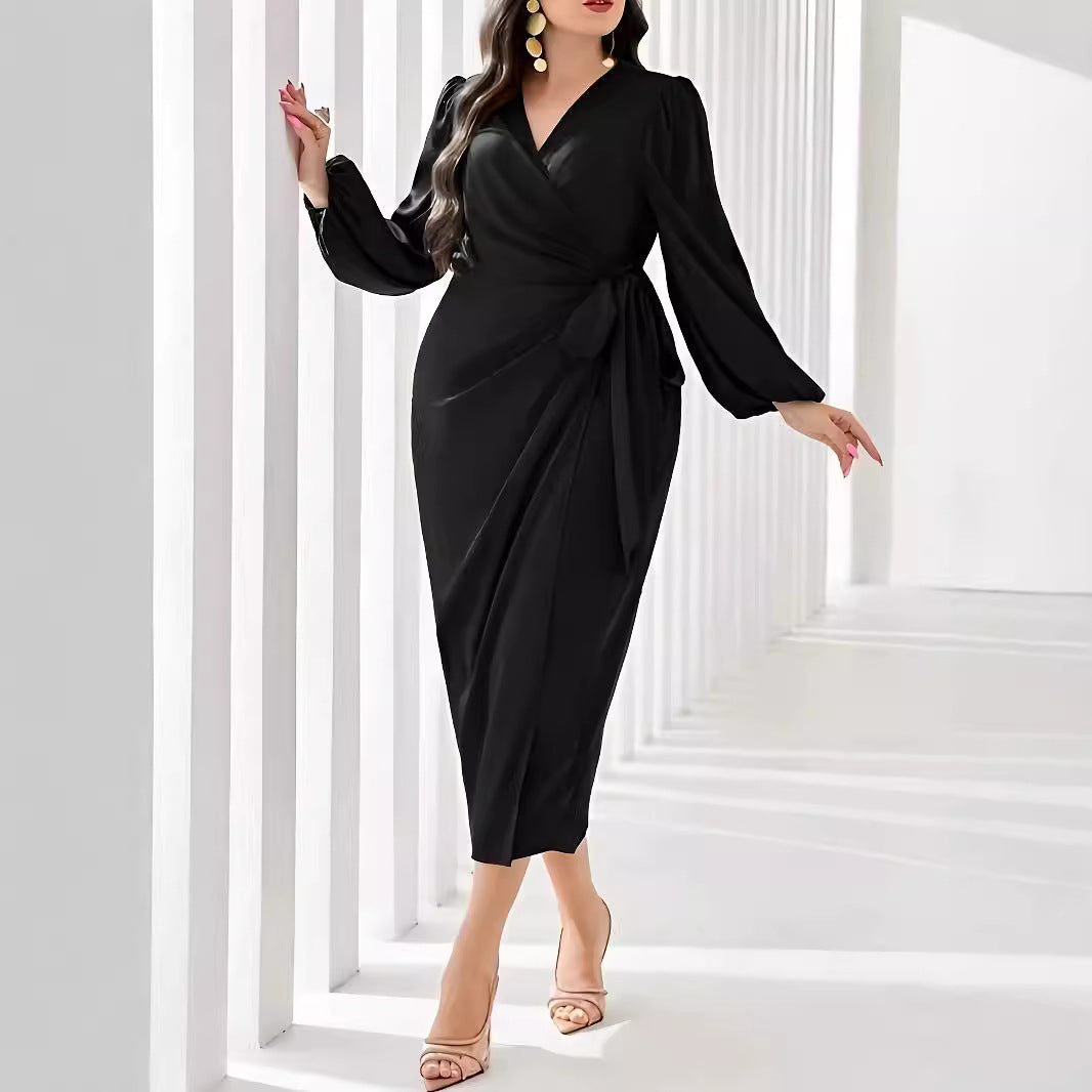 Plus Size Women's Elegant and Simple V-Neck Midi Skirt