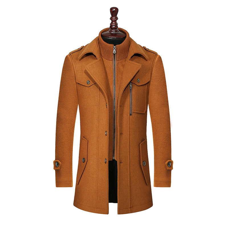 Plus Size Mens Woolen Business Coat  Double Neck Zip Winter Jacket