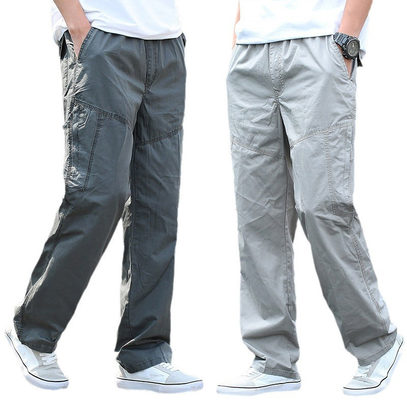 Mens Spring & Autumn Thin Cotton Cargo Pants  Loose Fit, Multi-Pocket, Breathable, Plus Size