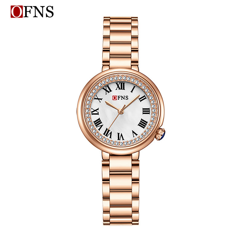 Elegant Malachite Quartz Watch with Crystal Stones - Luxury Women's