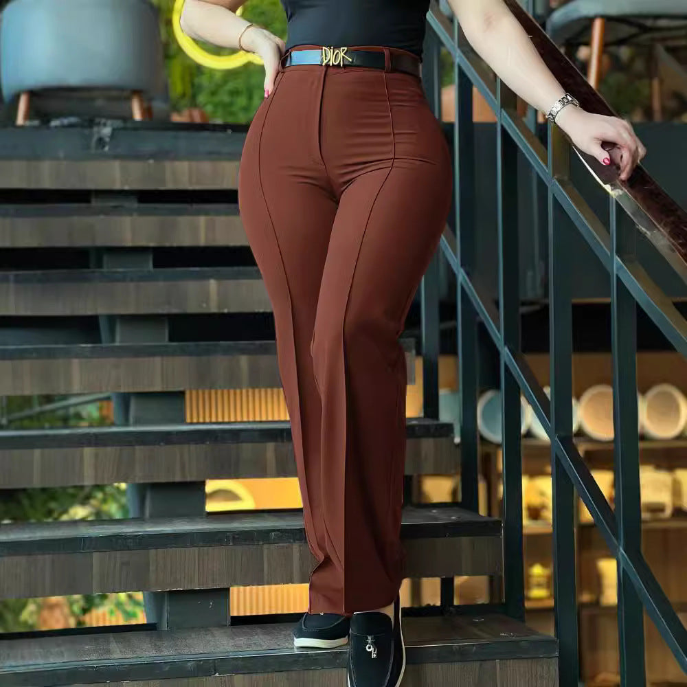 High-Waisted Slim Commuter Straight-Leg Pants
