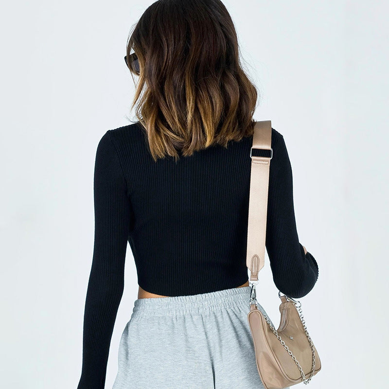 Zipper half-open-collar long-sleeved top