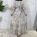 Women's Floral Chiffon Maxi Dress  Long Sleeve Elegant Swing Dress